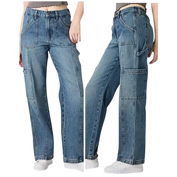 NWT HIGHEST-RISE SLOUCHY THROUGH HIP - THIGH WIDE LEG Y2K ARIZONA SKATER JEANS 9 - Picture 1 of 12